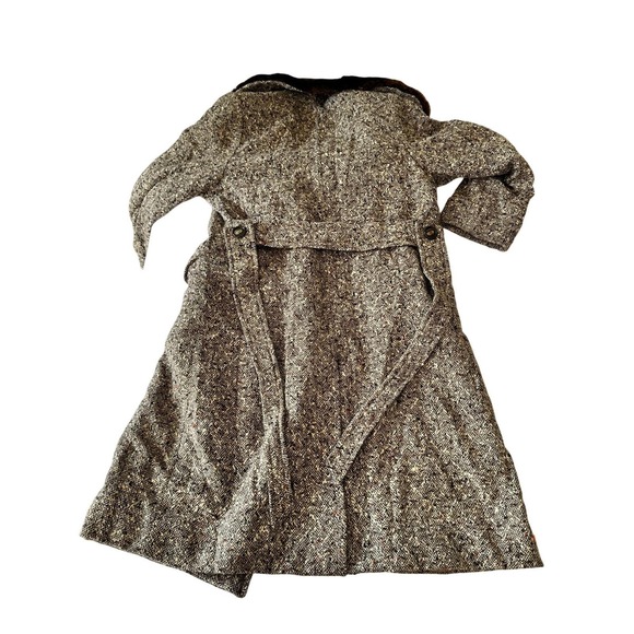 Vintage 60s 70s Mark V Tweed Alpaca Blend Over Coat Faux Fur Collar Sz S - Picture 9 of 10